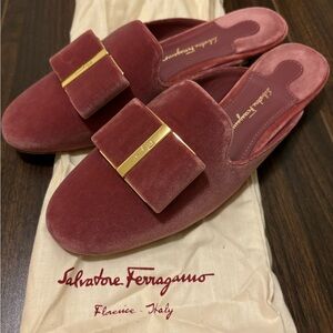 Ferragamo velvet slip on flats